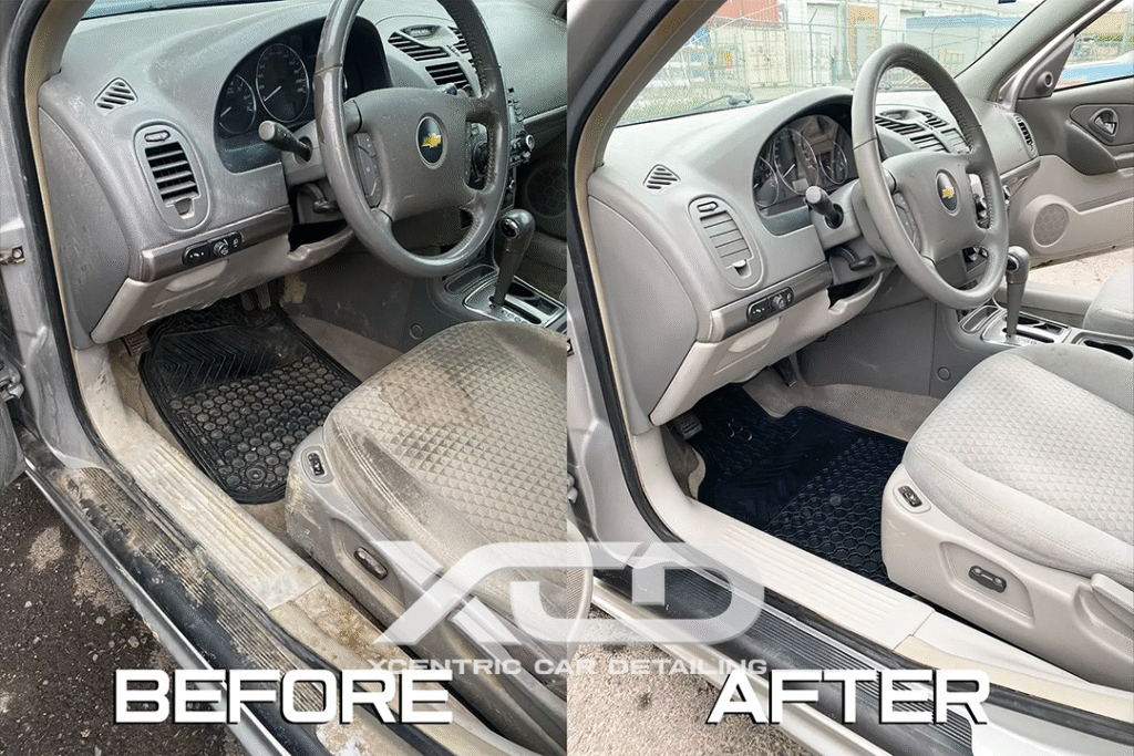 Car detailing professional polishing the vehicle using a polishing machine